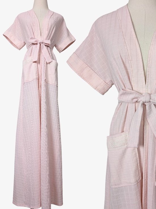 Vintage Other - Vintage Robe Baby Pink Maxi Size Small Belted Feminine